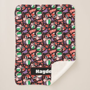 Chibi Joker and Harley Heart Pattern Sherpa Blanket