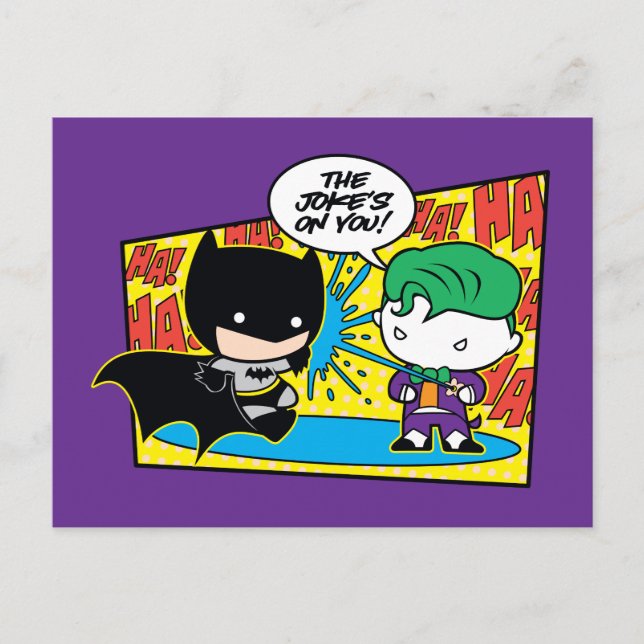 Chibi Joker Pranking Chibi Batman Postcard (Front)