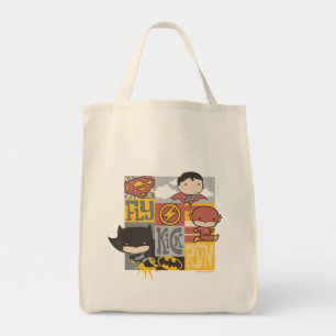 Chibi Justice League Fly, Kick, Run Tote Bag