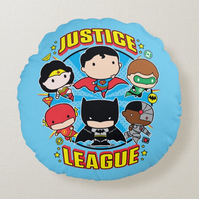 Chibi Justice League Group Round Cushion (Front)