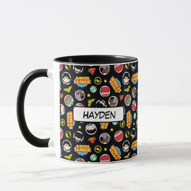 Chibi Justice League Heroes and Logos Pattern Mug (Left)