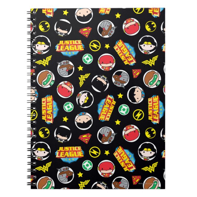 Chibi Justice League Heroes and Logos Pattern Notebook (Front)