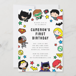 Chibi Justice League Kids Birthday Invitation
