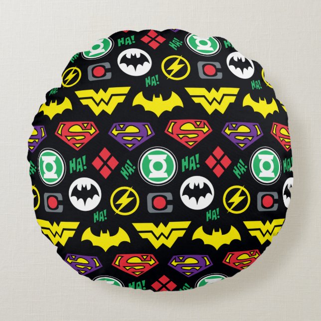 Chibi Justice League Logo Pattern Round Cushion (Front)
