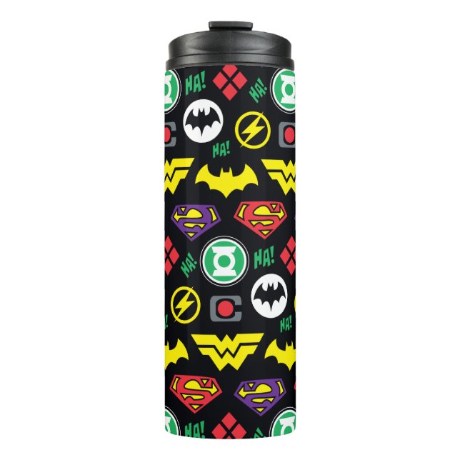 Chibi Justice League Logo Pattern Thermal Tumbler (Front)