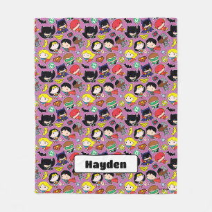 Chibi Justice League Pattern on Purple Fleece Blanket