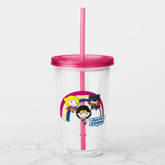 Chibi Justice League Rainbow 2 Acrylic Tumbler (Front)