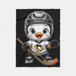 Chibi Kawaii Cartoon Penguin Hockey Player Ice Hoc Fleece Blanket