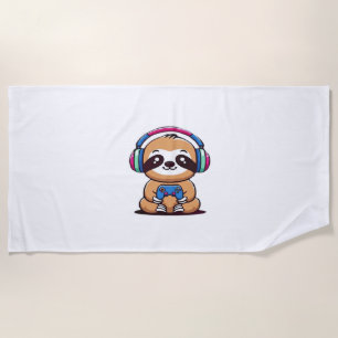 Chibi Kawaii Sloth Gamer – Cute Funny Animal with  Beach Towel