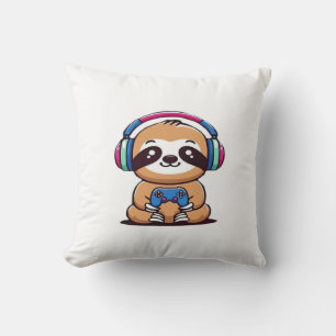 Chibi Kawaii Sloth Gamer � Cute Funny Animal with Cushion