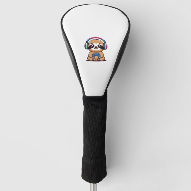 Chibi Kawaii Sloth Gamer – Cute Funny Animal with  Golf Head Cover (Front)
