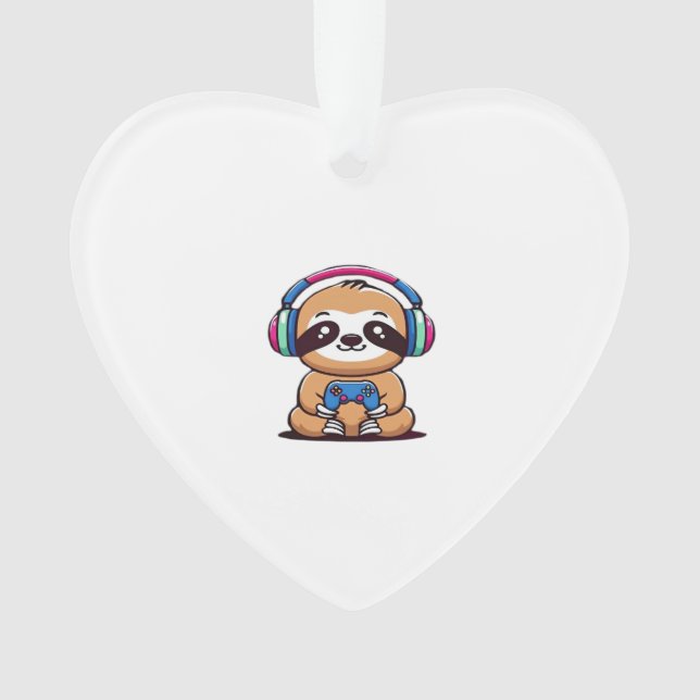 Chibi Kawaii Sloth Gamer � Cute Funny Animal with  Ornament (Front)