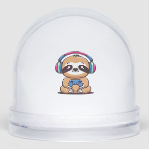 Chibi Kawaii Sloth Gamer � Cute Funny Animal with  Snowglobe