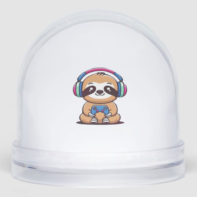 Chibi Kawaii Sloth Gamer � Cute Funny Animal with  Snowglobe (Front)