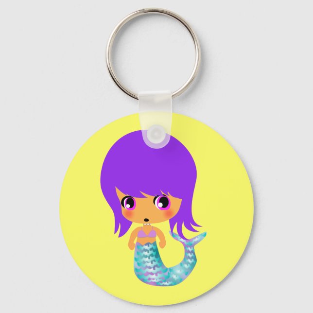 chibi magical mermaid purple hair key ring (Front)