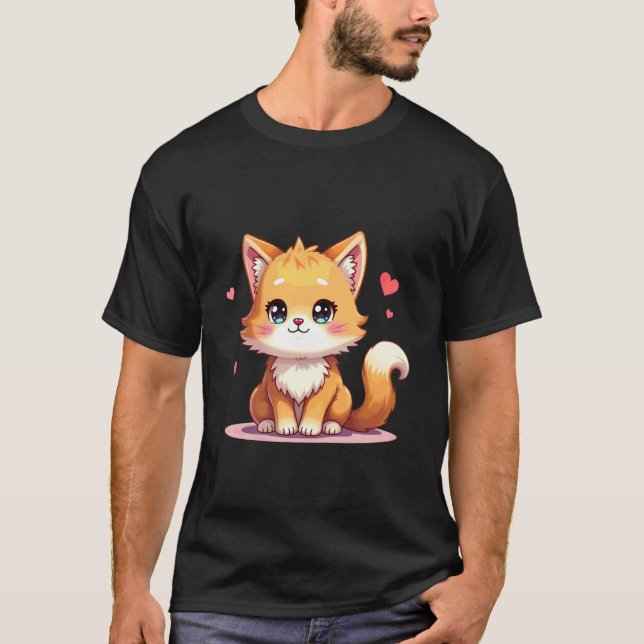 Chibi Maine Coon Cat Illustration Design T-Shirt (Front)