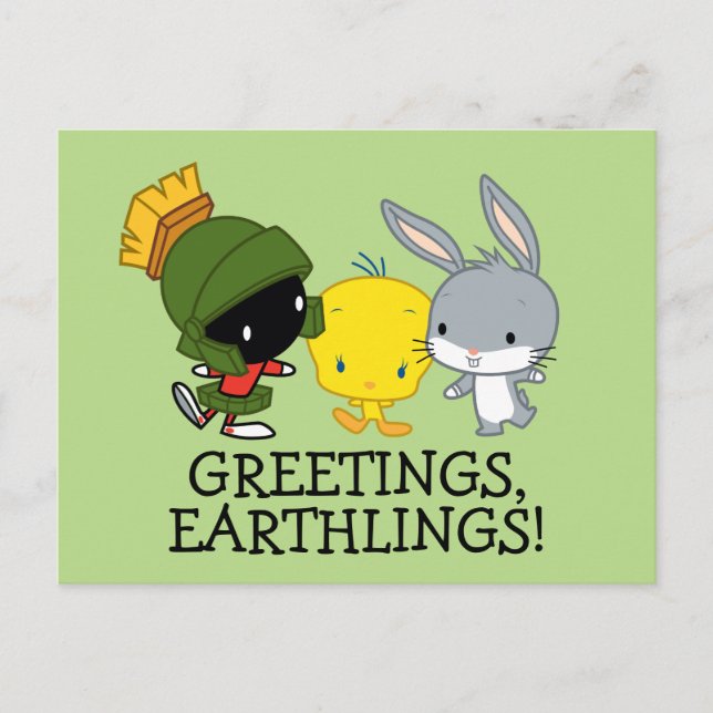 Chibi MARVIN THE MARTIAN™, TWEETY™, & BUGS BUNNY™ Postcard (Front)