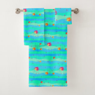 Chibi Mermaids & Seahorses towel set