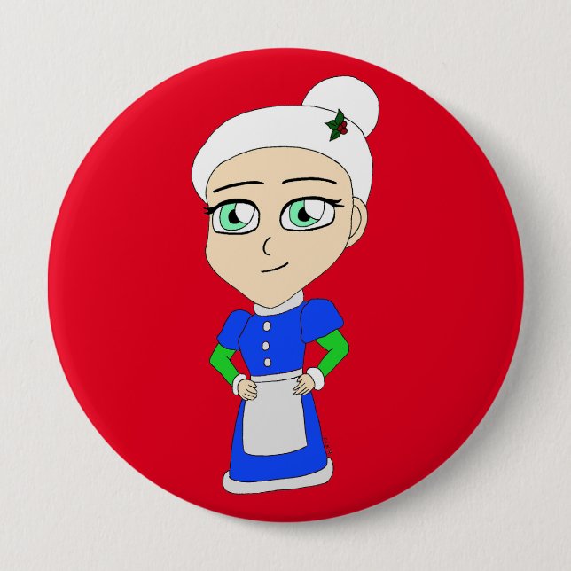 Chibi Mrs. Claus blue suit 10 Cm Round Badge (Front)
