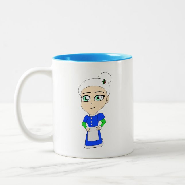 Chibi Mrs. Claus blue suit Two-Tone Coffee Mug (Left)