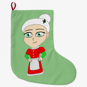 chibi mrs. claus button large christmas stocking