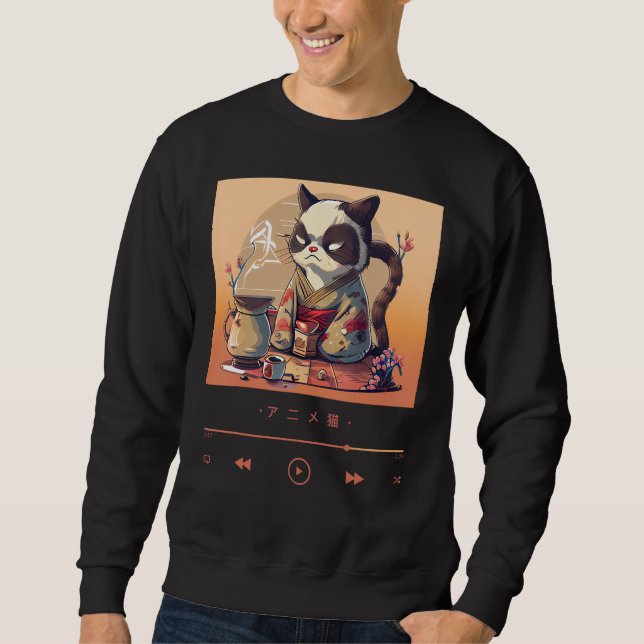 Chibi Neko in Traditional Kimono Attire Sweatshirt (Front)