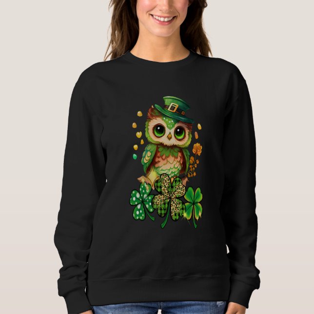 Chibi Owl Adorable St Patrick's Day Bird Cute C Sweatshirt (Front)