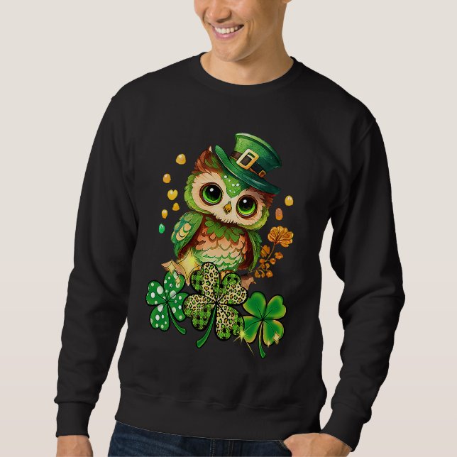 Chibi Owl Adorable St Patrick's Day Bird  Cute C Sweatshirt (Front)