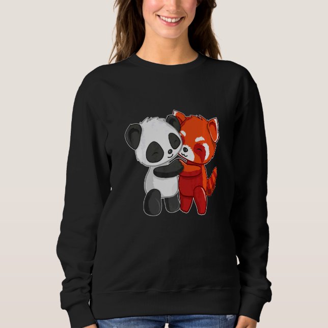 Chibi Panda Bear Hugs Red Panda Cute Kids Sweatshirt (Front)