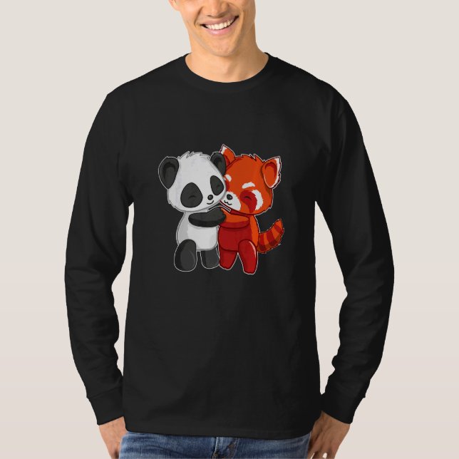 Chibi Panda Bear Hugs Red Panda Cute Kids T-Shirt (Front)