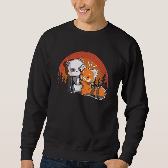 Chibi Panda Bear Hugs Red Panda - Kids Sweatshirt (Front)