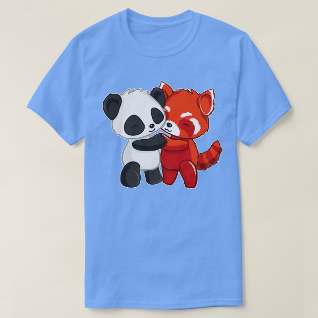 Chibi Panda Bear Hugs Red Panda T-Shirt (Design Front)