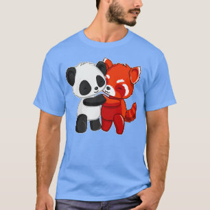 Chibi Panda Bear Hugs Red Panda T-Shirt