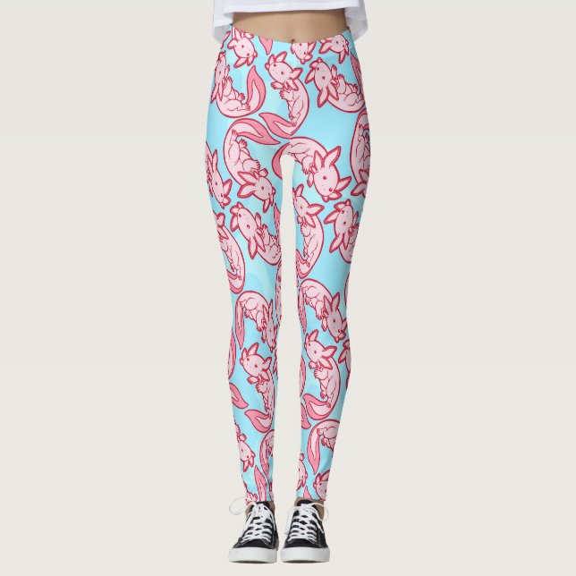 Chibi pink Axolotl pattern Chido Leggings (Front)