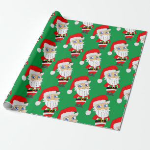 chibi santa claus button wrapping paper