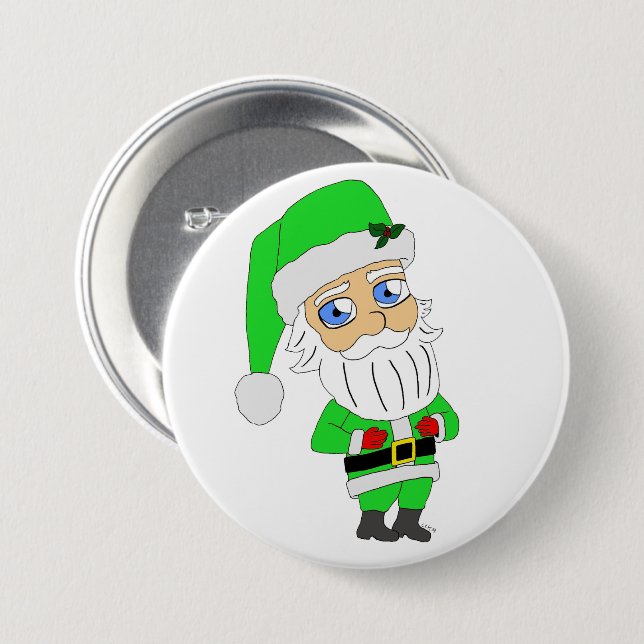 Chibi Santa green suit 7.5 Cm Round Badge (Front & Back)