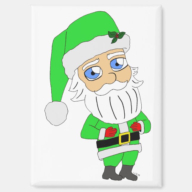 Chibi Santa green suit Magnet (Front)
