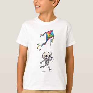 Chibi Skeleton Flying Colourful Kite Kids T-Shirt