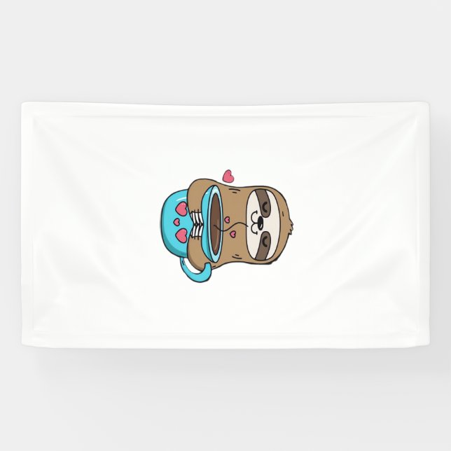 Chibi Sloth Coffee Lover � Cute Kawaii Sloth Huggi Banner (Horizontal)