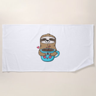 Chibi Sloth Coffee Lover – Cute Kawaii Sloth Huggi Beach Towel