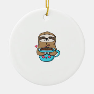 Chibi Sloth Coffee Lover � Cute Kawaii Sloth Huggi Ceramic Tree Decoration