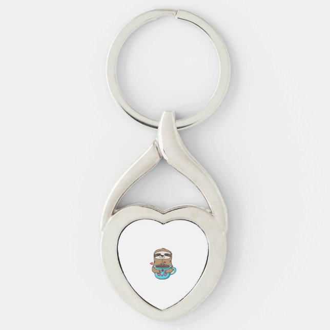 Chibi Sloth Coffee Lover � Cute Kawaii Sloth Huggi Key Ring (Front)