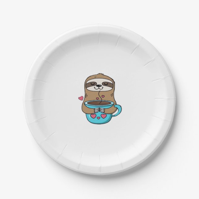Chibi Sloth Coffee Lover – Cute Kawaii Sloth Huggi Paper Plate (Front)