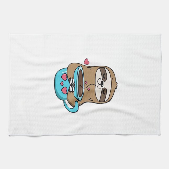 Chibi Sloth Coffee Lover � Cute Kawaii Sloth Huggi Tea Towel (Horizontal)