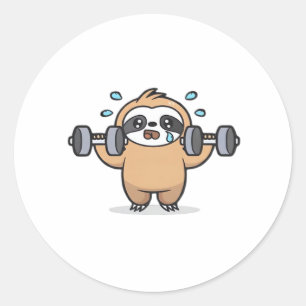 Chibi Sloth Gym Fail – Cute Kawaii Funny Workout A Classic Round Sticker