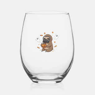 Chibi Sloth Hazmat Halloween Oversized T-Shirt Stemless Wine Glass