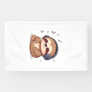 Chibi Sloth with Headphones � Cute Kawaii Relaxing Banner