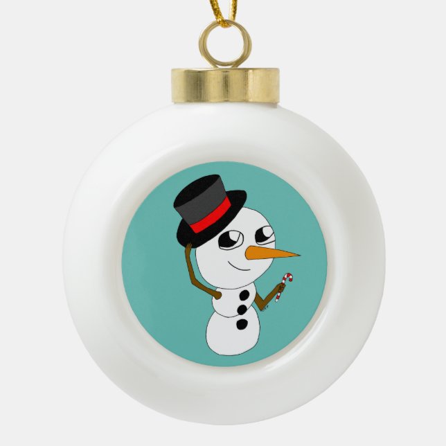 chibi smowman    ceramic ball christmas ornament (Front)
