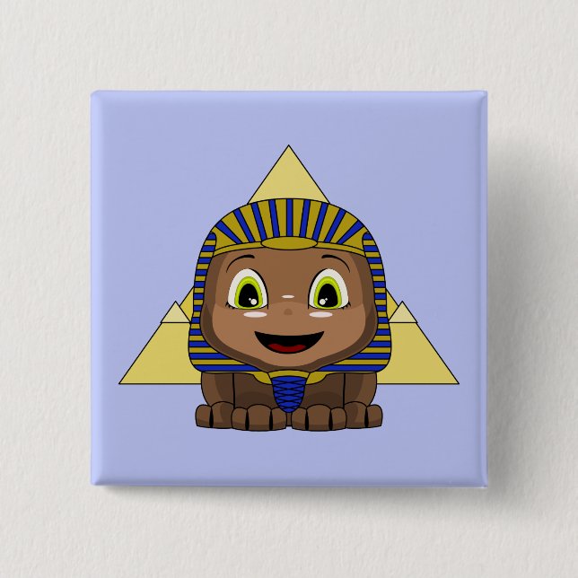Chibi Sphinx With Pyramids 15 Cm Square Badge (Front)