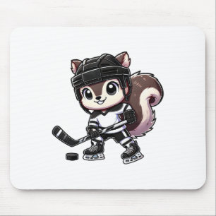 Chibi Squirrel Playing Ice Hockey Fun Mouse Pad
